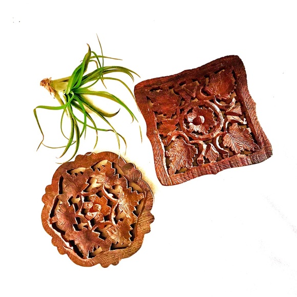 Vintage carved wood trivets